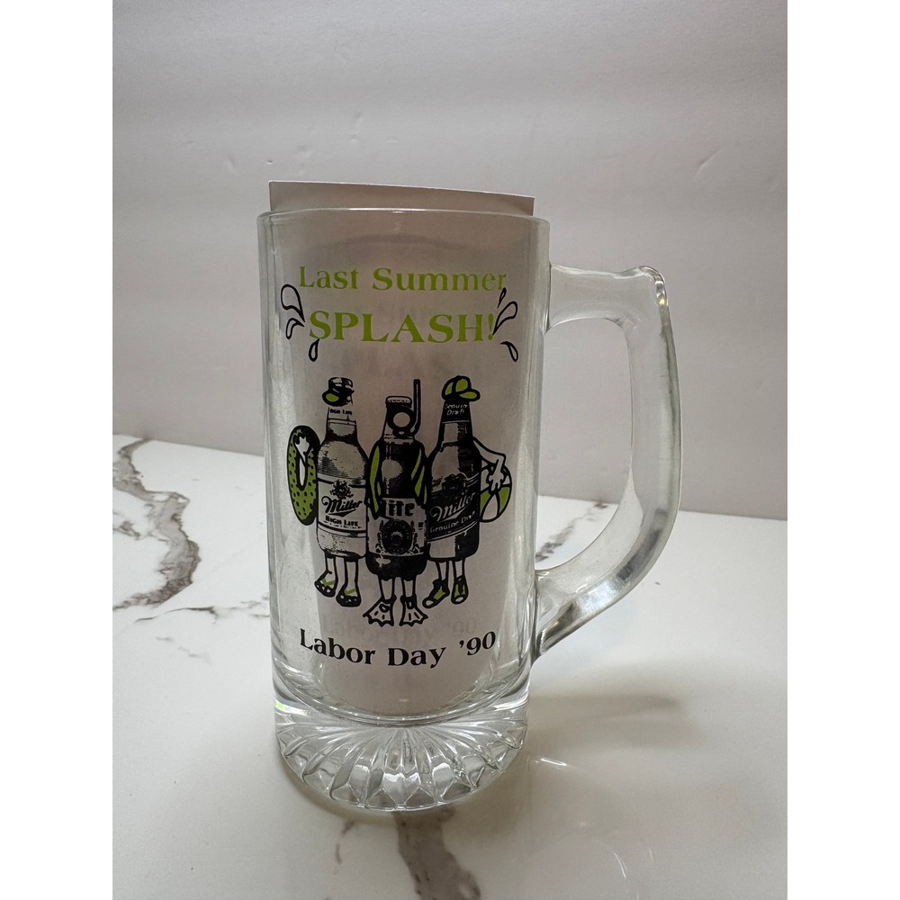 Vintage 1990 Miller Beer Last Summer Splash Labor Day Glass Mug Matt Lamb & Sons